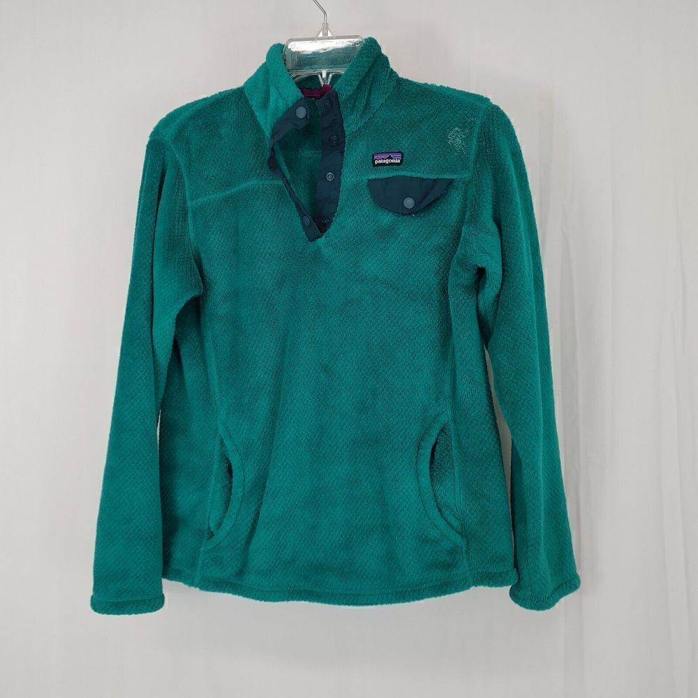 Patagonia Re Tool Snap T Fleece Pullover Emerald Green Navy Youth XL measurement
